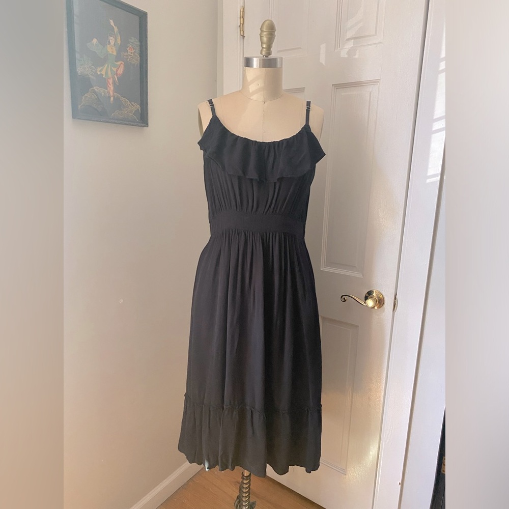 Sourpuss Black tank top ruffle jersey knit gothic dress size large